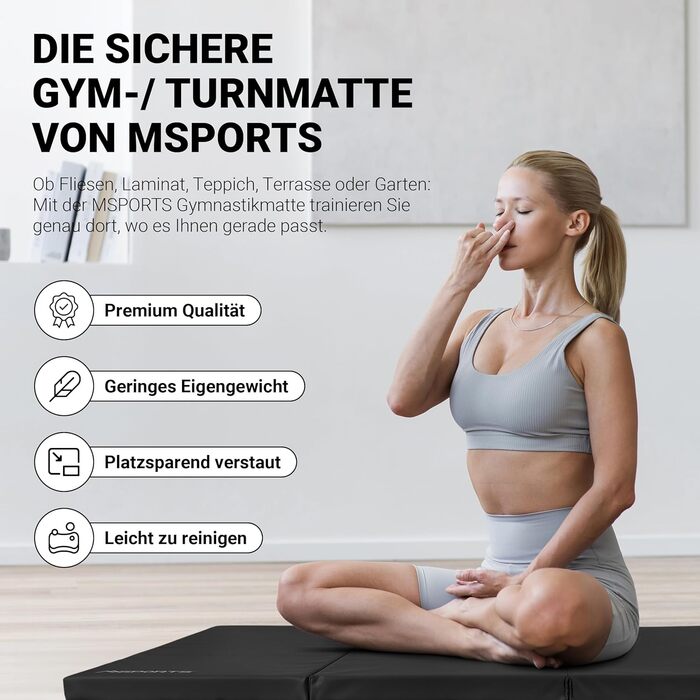Гімнастичний мат MSPORTS Turnmatte Premium складаний м'який килимок для спорту та дітей, чорний, 190 x 80 x 5 см