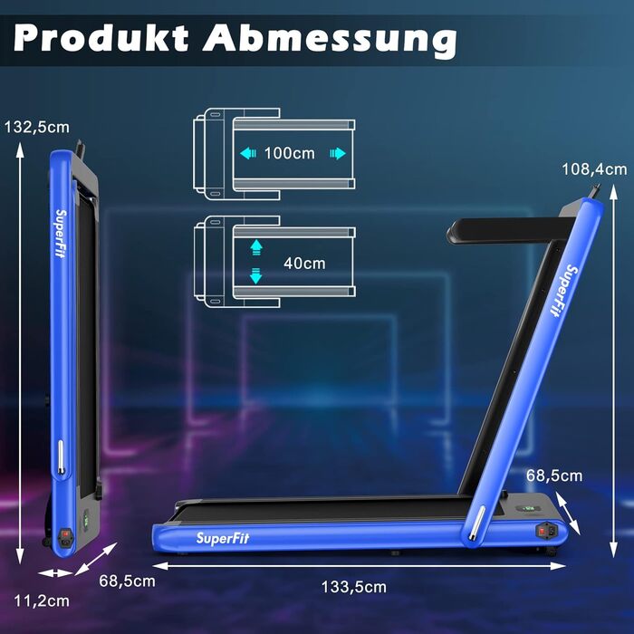 GOPLUS Біговий доріжка 2-в-1 складана з пультом, електрична з керуванням через APP, Bluetooth, тримач для телефону, швидкість 1-12 км/год, до 120 кг, блакитна