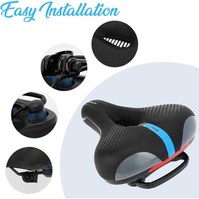 Зручне велосипедне сидіння BWBIKE з широким, амортизуючим сидінням з Memory Foam та водонепроникним шкіряним покриттям (Блакитний)