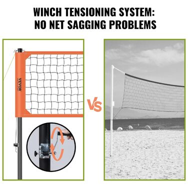 VEVOR Регульоване волейбольне сітка, комплект 9,7 x 2,4 м, портативне пляжне волейбольне сітка, оранжевий колір, складане волейбольне сітка з сумкою, для саду та пляжу