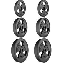 Набір дисків для штанги Marbo Sport Tri-Grip з чавуну з гумовим покриттям, отвір 31 мм, 2x5 кг, 2x10 кг, 2x15 кг