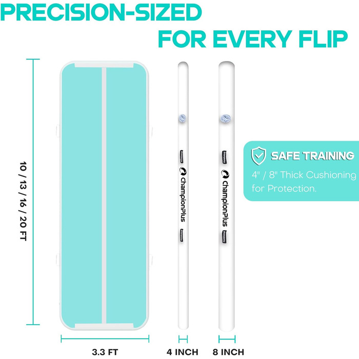 Гімнастичний надувний мат Track 5м з електричним насосом, для йоги, кемпінгу, фітнесу та спорту, двостороння м'ятно-зелена 300x100x10см