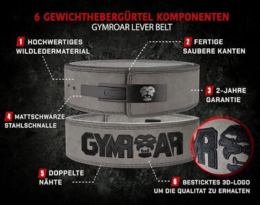 Планка для важкої атлетики GYMROAR® з натуральної шкіри, 10 мм, для чоловіків, сіра