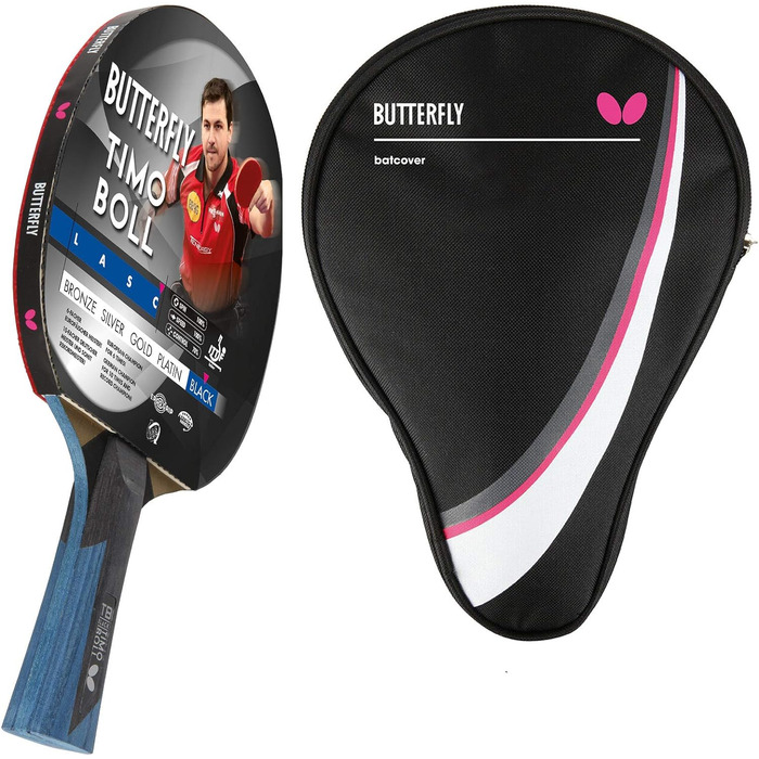 Професійна ракетка для настільного тенісу Butterfly® Timo Boll Black з чохлом, ITTF сертифікований накладка Wakaba, анатомічна ручка, для технічно просунутих гравців