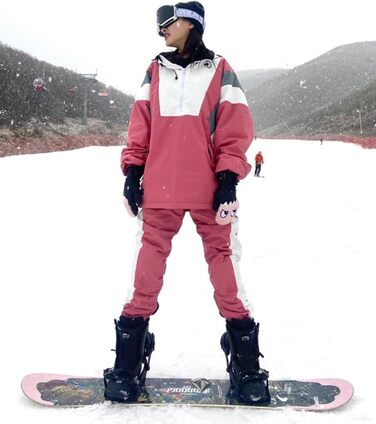 Сніговий комбінезон HOUZONIY для жінок та чоловіків. Теплий, водонепроникний, з капюшоном, для катання на лижах та сноуборді. Розмір S T63+Рожевий