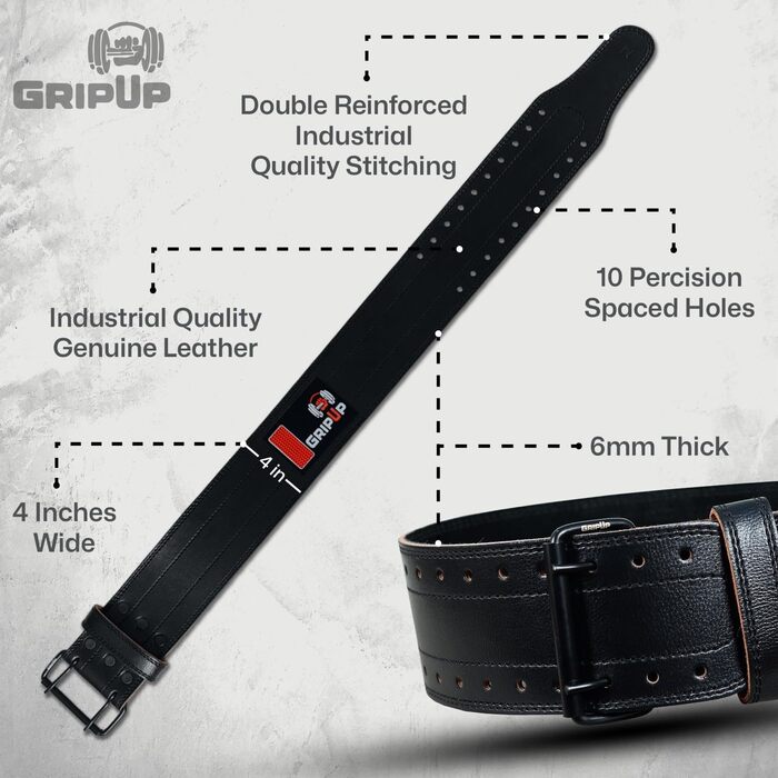 Пояс для важкої атлетики GripUp GP7, 100% шкіра, 4 дюйми, XL, для присідань, тяги, силових тренувань