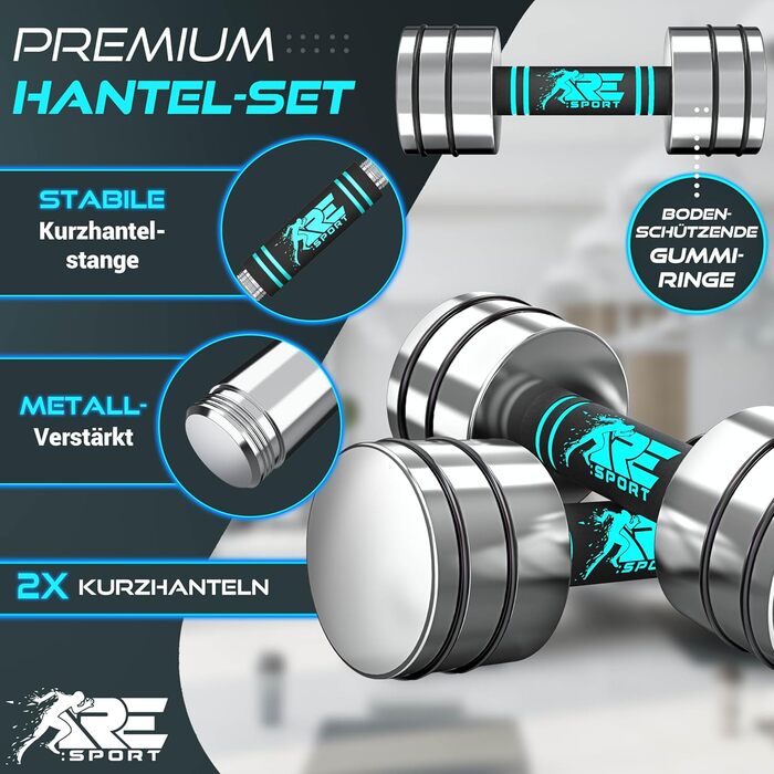 Набір гантелей 2 шт. з масивного сталі 2,5/5/7,5/10 кг | Гантелі з набором ваг та пінополіуретановими ручками | Фітнес гантелі для дому, силові тренування та нарощування м'язів, блакитний (2 x 5 кг)