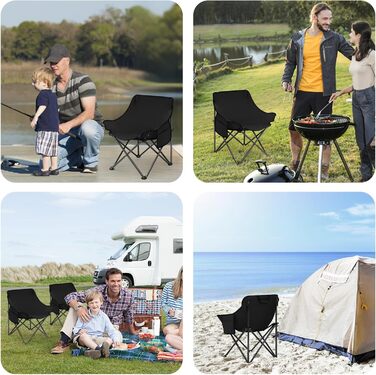 Крісло для кемпінгу складне з сумкою та неслизькими ніжками - туристичне, для риболовлі, пляжу, саду, балкону (чорне)