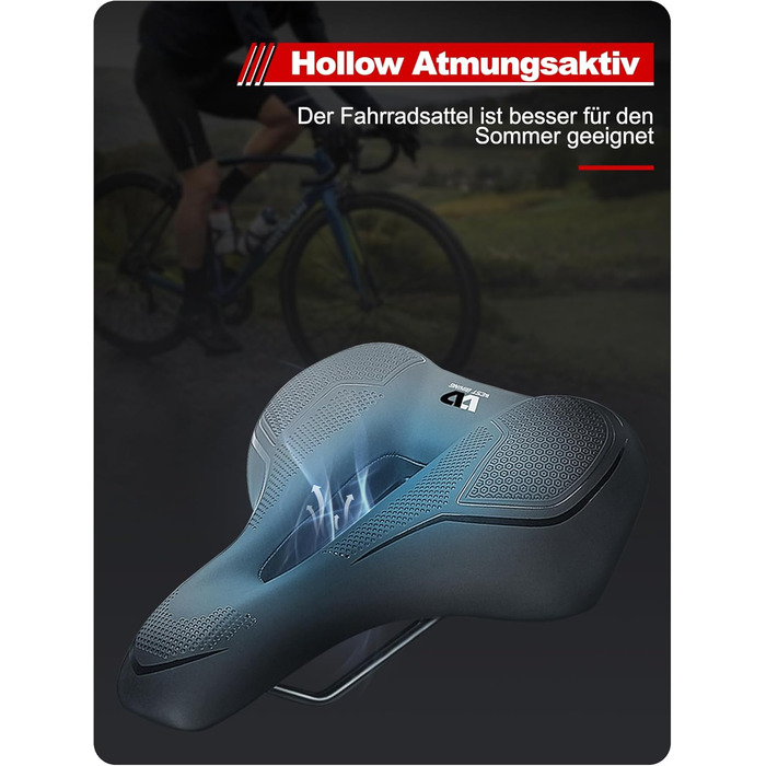 PRMHOOT Велосипедне сідло для чоловіків та жінок з Memory Foam, зручне, м'яке, ергономічне, дихаюче, амортизуюче. Підходить для електровелосипедів, MTB, шосе, міських велосипедів (Чорний)