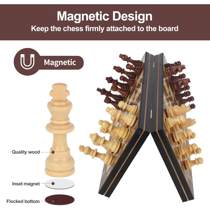 Магнітний шаховий набір, 29 x 29 см, дерево, 3-в-1, для подорожей, партії, сім'ї, дітей