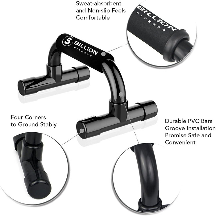 Набір для віджимань 5BILLION Liegestützgriffe - тренажер для дому, підтримка для віджимань, піна, чорний