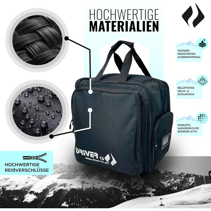 Рюкзак для лижних черевиків Driver13 з відділенням для шолома. Підходить для лиж, сноуборду, роликів та чоботів. Оригінальний рюкзак з 2007 року, чорний.