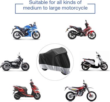 Захисний чохол для мотоцикла 210D Oxford, водовідштовхуючий, для Harley-Davidson, Honda, Suzuki, Yamaha (245 x 105 x 125 см)