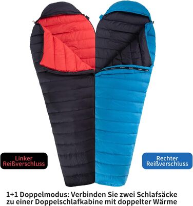 Спальний мішок для дорослих та дітей, зимовий, легкий, Outdoor 8°C ~ -30°C, для кемпінгу та альпінізму, 650 FP гусячий пух, 500г, чорний