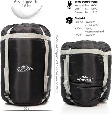 Спальний мішок Outdoro 3-4 сезони для кемпінгу та відпочинку на природі (чоловічий, жіночий)