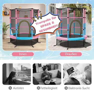 Батут GOPLUS Indoor з сіткою безпеки, дахом, металевим каркасом, стрибучою поверхнею, круглий, для саду, до 135 кг, рожевий, Ø165 x 165 см