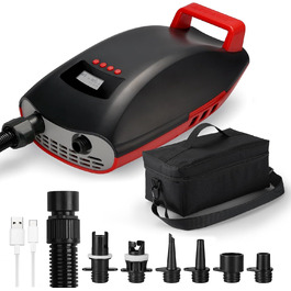 Насос Swonder Seawolf для SUP/Каяк з акумулятором 9000mAh, 20 PSI, подвійний поршень, активне охолодження, чорний/червоний