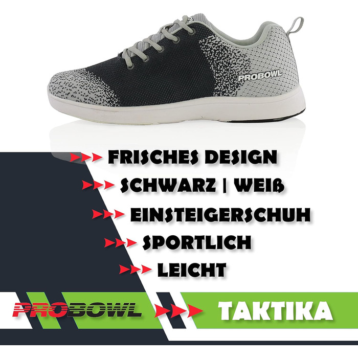 Боулінг-шоу EMAX Pro Bowl - Taktika для чоловіків, жінок та юніорів. Чорно-білі боулінг-шоу, розмір 38,5-46 (EU)