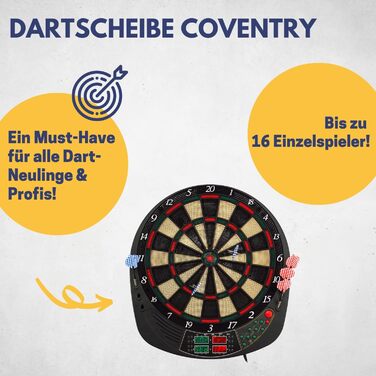 Електронна дартс-дошка Best Sporting Coventry з LED-дисплеєм, 12 дротиками та запасними наконечниками, для 16 гравців, якісний автомат для дартсу