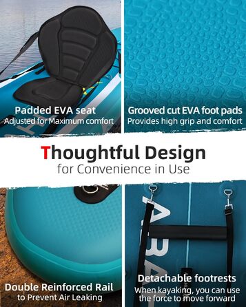 Надувний SUP Борд Abahub 320x78x15см: Комплект для Станд Ап Паддлінг, Каякінг, Риболовля. З регульованим веслом та сидінням.