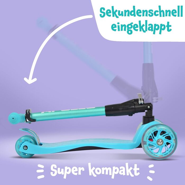 Дитячий самокат Apollo Kids Whiz LED, складаний, з LED колесами, для хлопчиків і дівчаток від 3 років, безпечний та стійкий