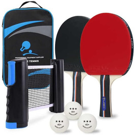 Набір для настільного тенісу LOKI з сіткою та м'ячами 3 зірки - Преміум ракетки з ITTF-сертифікацією - Розсувна сітка - Сумка для перенесення