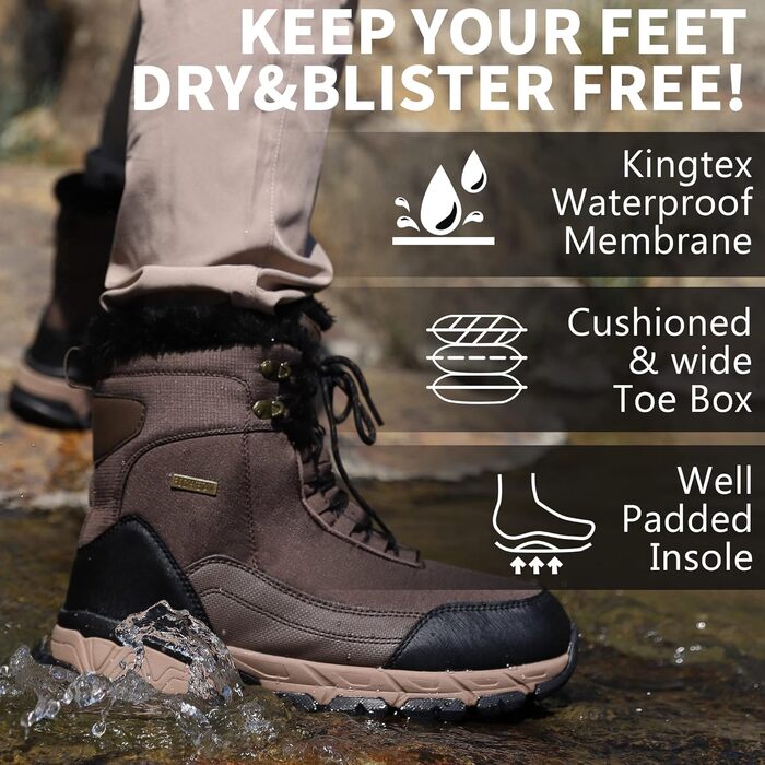 Чоловічі зимові чоботи SHULOOK: водонепроникні, теплі, з підкладкою з хутра, для трекінгу та хайкінгу, колір коричневий