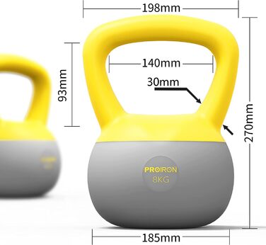 Гиря PROIRON 8 кг, м'яка, для дому, для початківців, набір 2-10 кг, безпечна для підлоги