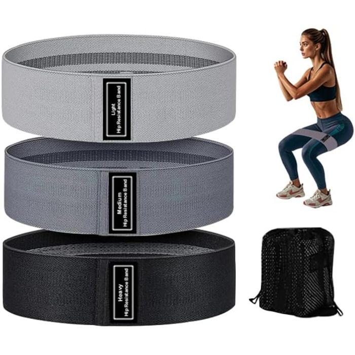 Стрічки опору для фітнесу Loop Resistance: набір для тренувань сідниць та тіла вдома (сірий, темно-сірий, чорний)