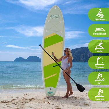 Надувний SUP Paddleboard FunWater для дорослих. Комплект: весло, насос, рюкзак, лінія. Зелено-білий колір