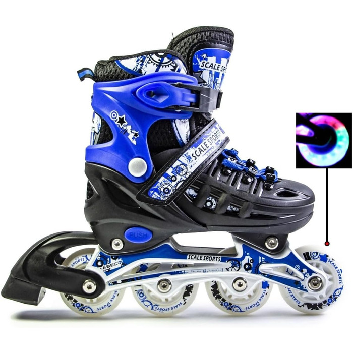 Дитячі ролики-кольоротки з підсвічуванням – ролики для катання для дітей чорно-білі (чорно-сині, розмір M)