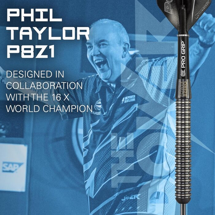 Darts Target Phil Taylor Power 8-Zero 1 (21/23/25г) - сталеві дротики з вольфраму 80%, чорні