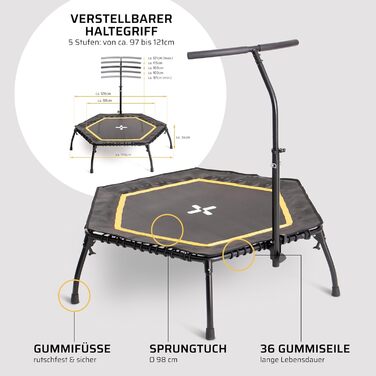 Трамплін для фітнесу SportPlus, тиха гумова пружина, до 130 кг, складний, жовтий