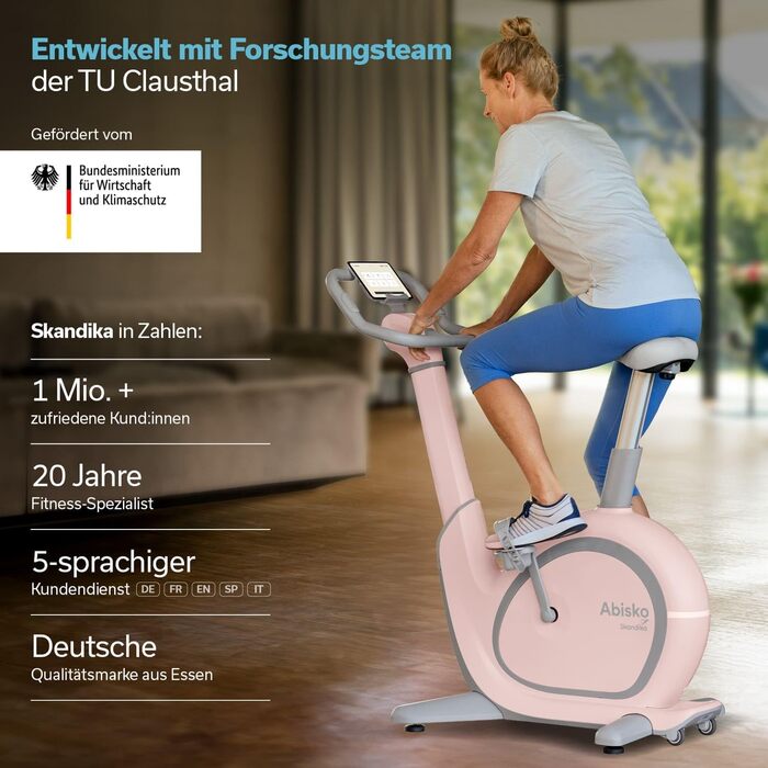 Skandika Ergometer Abisko Рожевий: Електричний велотренажер з EMS-опором, керуванням через додаток, автоматичним регулюванням сидіння та керма, 36 рівнів опору | Для дому