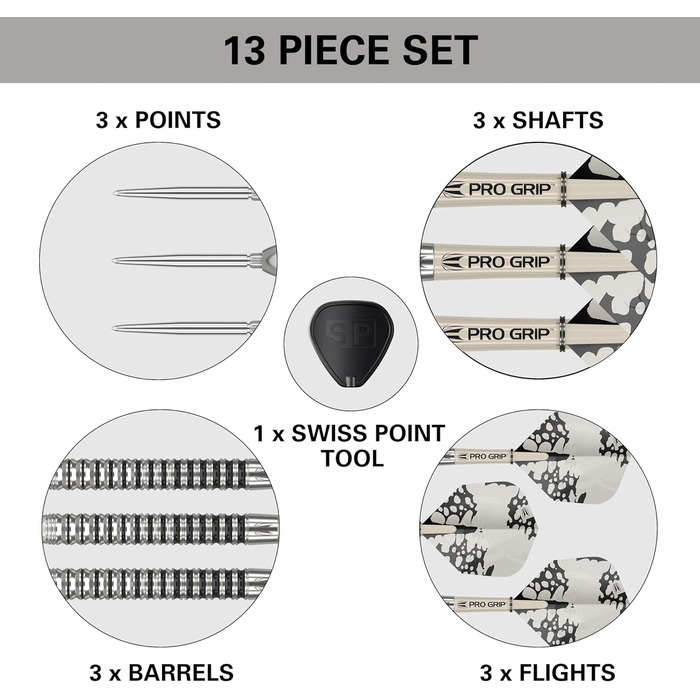 Професійний набір дротиків Target EXO Edition 90% вольфрам, сталевий наконечник, Swiss Point, Pro Grip, No.6, інструмент SP