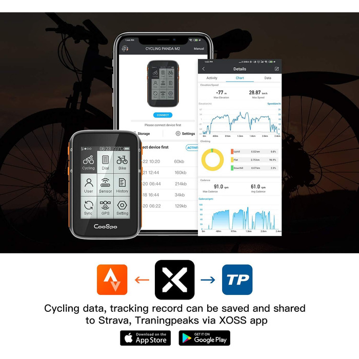 Велокомп'ютер COOSPO BC200 GPS Bluetooth 5.0 ANT+ з LCD екраном 2.4