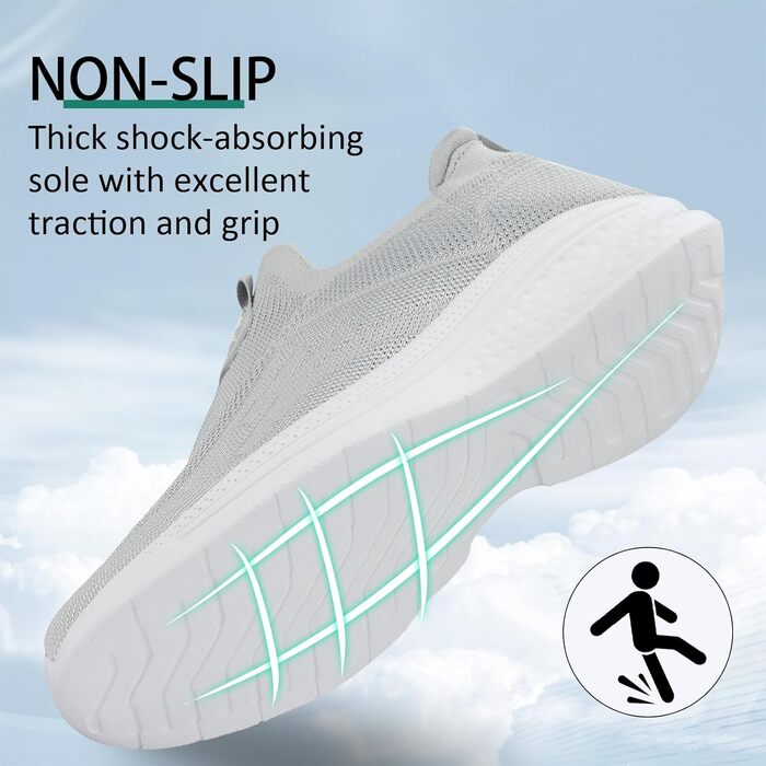 Чоловічі кросівки без шнурівків Slip-on, сірий, розмір 41 EU. Легкі, дихаючі, зручні спортивні кросівки для повсякденного носіння та бігу.