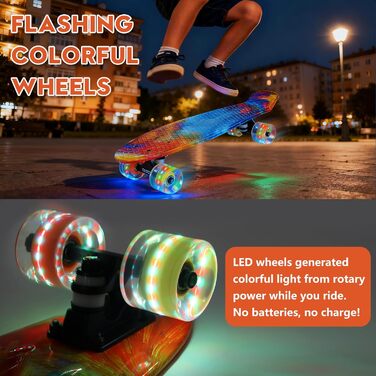 Скейтборд CLYCTIP Mini Cruiser 22 дюйми з підсвічуванням та ABEC-11 підшипниками для дітей та початківців (різнокольоровий)