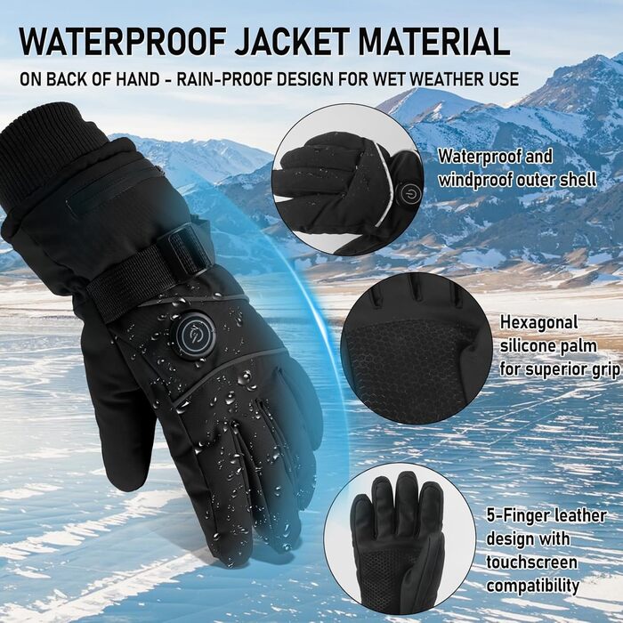 Електричні грілки для рук для чоловіків та жінок, 7.4V 5000mAh/6000mAh, акумуляторні, сенсорний екран, 3 режими 45/50/55°C, антиковзні, для катання на велосипеді, лижах, кемпінгу, чорні