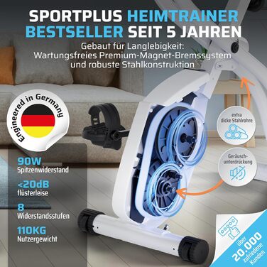 Складний велотренажер SportPlus для дому - тихий Hometrainer для занять спортом вдома, компактний велобік з підтримкою додатків