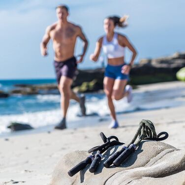 Стрибкове канатка Rx Smart Gear з неслизькими ергономічними ручками, важезним поліпропіленовим канатом для фітнесу та тренувань, кардіотренувань, WOD, швидке стрибкове канатка для чоловіків та жінок, чорний, великий