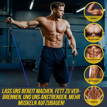 Набір еластичних стрічок для фітнесу Fokky Fitnessbänder Resistance Bands Set, 5 стрічок різної міцності, з анкерами для дверей, ручками та кігтями, для пілатесу, силових тренувань, чорний, червоний, синій, зелений, жовтий