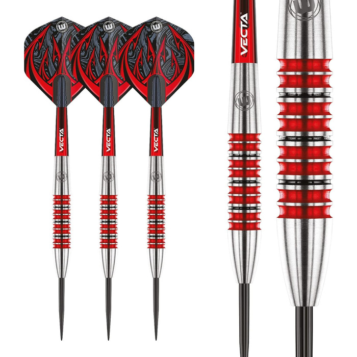 Дротики для дартсу WINMAU Diablo 24г, сталевий наконечник, вольфрам, з крилами та стрижнями, торпедоподібна форма, професійні
