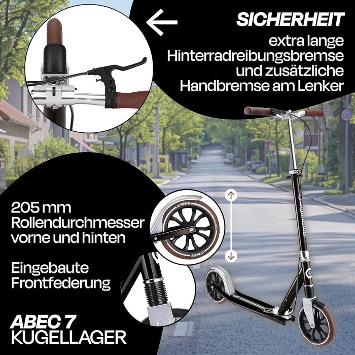 Роликовий самокат GLOBBER NL 205 - для дітей від 8 років, підлітків та дорослих, регульована висота, колеса 205 мм, ABEC 7, чорний