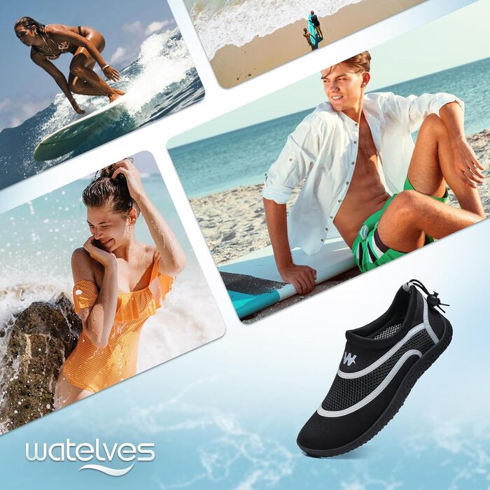 Водні черевики WateLves: дихаючі, швидковисихаючі, унісекс (44 EU, чорний/сірий)