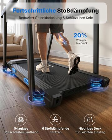 Бігова доріжка Merach для дому, 0.8-8.5 км/год, 3.0 к.с., з поручнями, LED-дисплеєм, для літніх людей, 42x108 см, макс. вага 136 кг, чорна