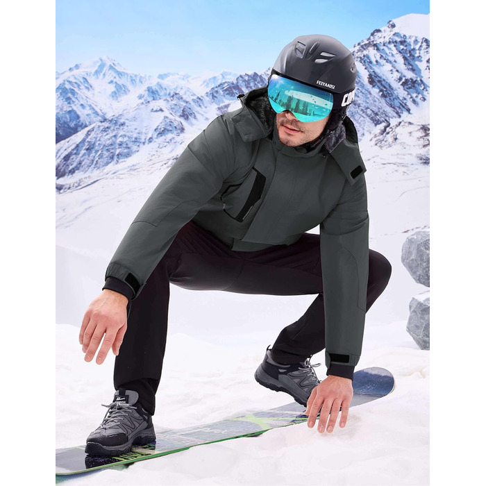 Чоловіча водонепроникна лижна куртка WUFU, тепла зимова модель, вітрозахист, сірий темний колір (XL)