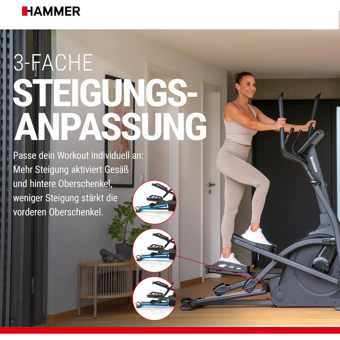 Орбітрек HAMMER SpeedMotion II, 3 рівні нахилу, 24 програми, 18 кг маховик, сумісний з Kinomap і Zwift