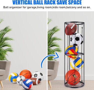 Стійка для баскетбольного м'яча на 2 яруси з 3 мотузками, органайзер для спортивних м'ячів, настінний тримач, для гаража, баскетболу, футболу
