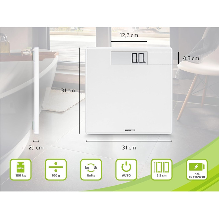 Ваги підлогові Soehnle Style Sense Safe 100 з LCD-дисплеєм, нержавіюча сталь, анти-відбитки